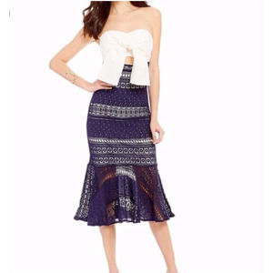 Gianni Bini Navy and White Lace Midi Skirt
